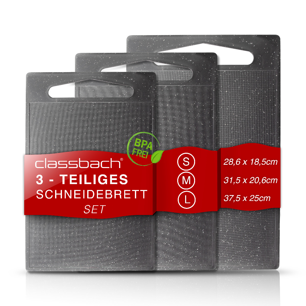 profi-electro.de Classbach 3er Set Schneidebretter in Granitoptik C-SB 4012  K hellgrau